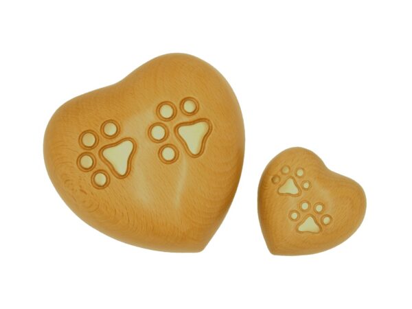 Amberley Heart Paw Print Urn Casket Beechwood 60cc and 400cc