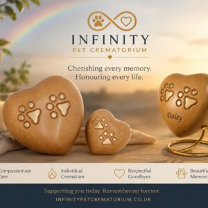 Amberley Heart Paw Print Urn Casket Beechwood 60cc and 350cc Infinity Pet Crematorium