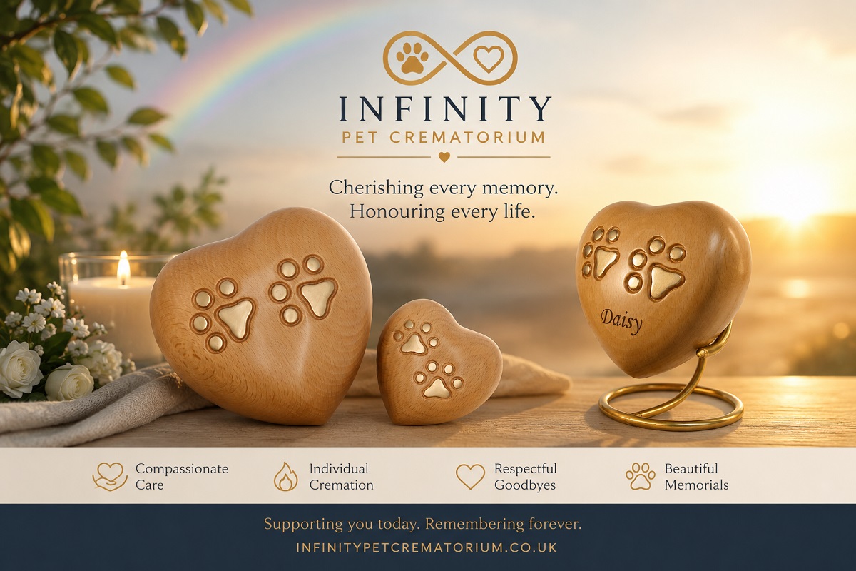 Amberley Heart Paw Print Urn Casket Beechwood 60cc and 350cc Infinity Pet Crematorium