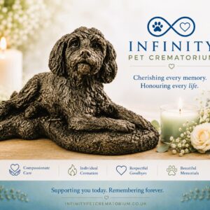 Cockapoo Figurine Urn Black Resin Finish Infinity Pet Crematorium