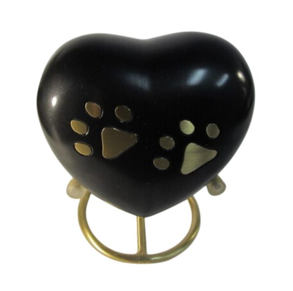 Pawprint Heart Urn Gunmetal with Brass Stand