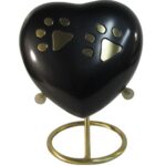 Pawprint Heart Urn Gunmetal with Brass Stand