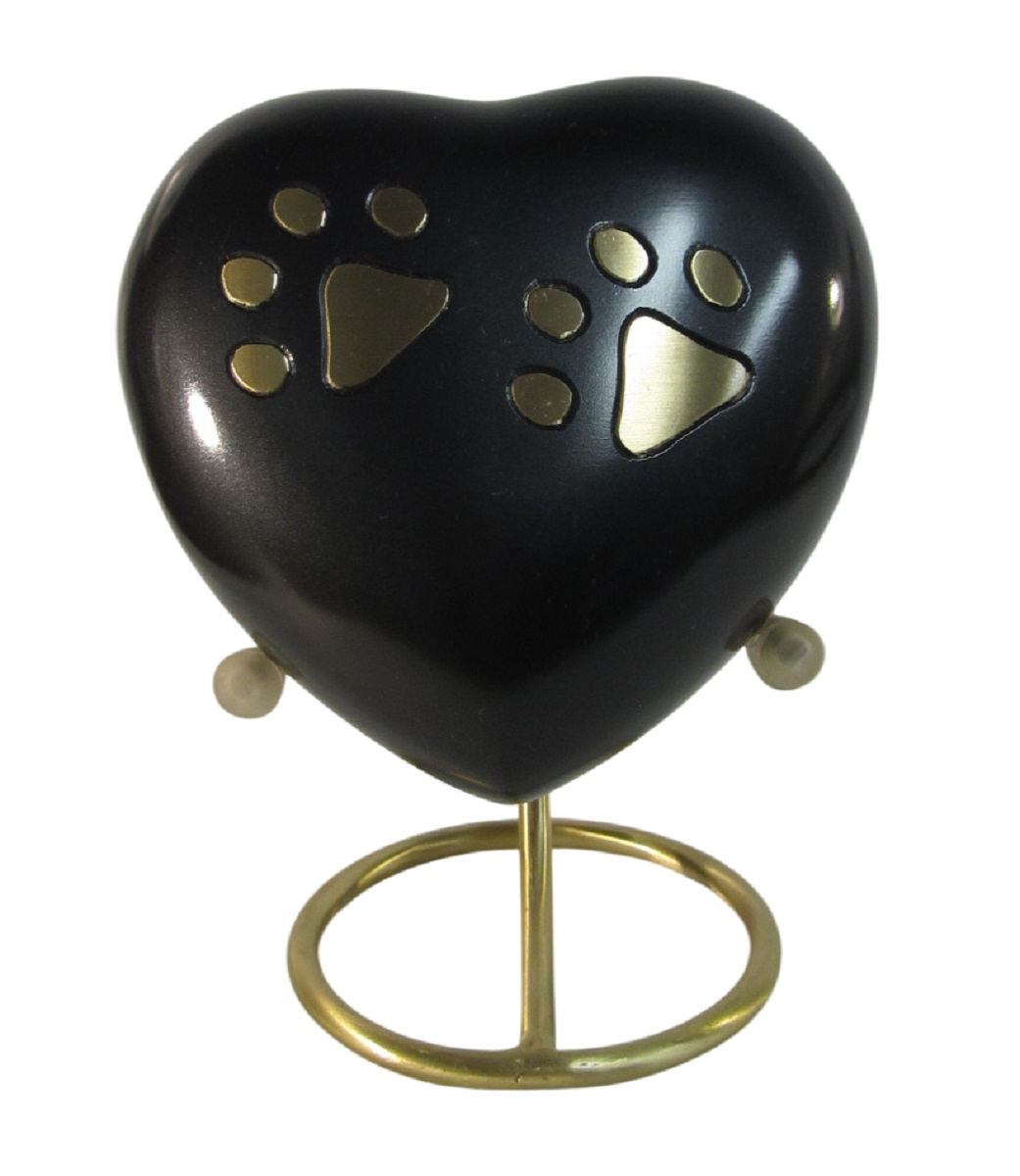 Pawprint Heart Urn Gunmetal with Brass Stand