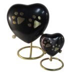 Pawprint Heart Urn Gunmetal with Brass Stand