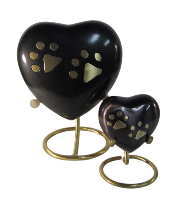 Pawprint Heart Urn Gunmetal with Brass Stand