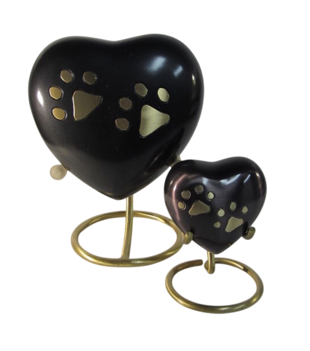 Pawprint Heart Urn Gunmetal with Brass Stand