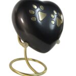 Pawprint Heart Urn Gunmetal with Brass Stand