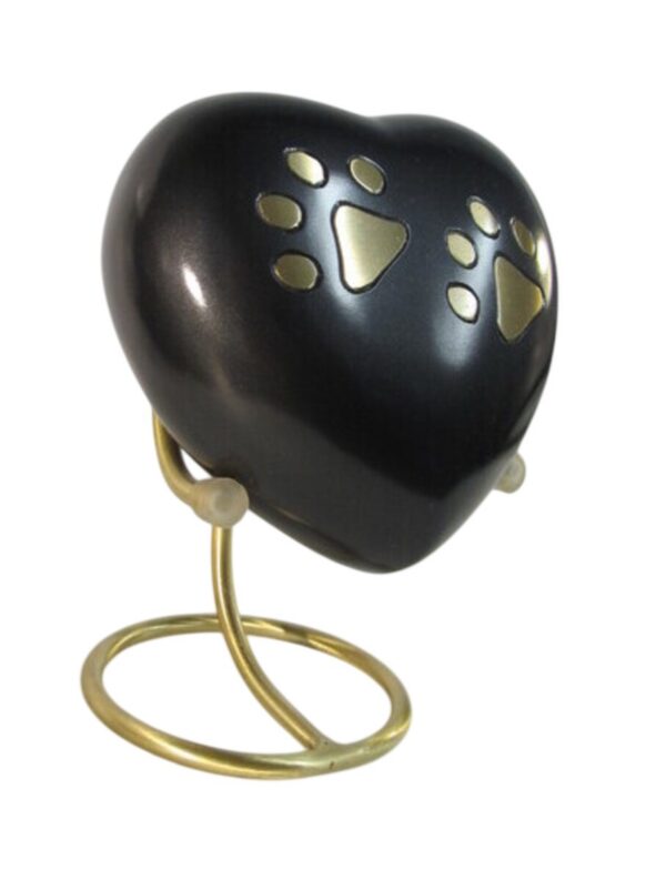 Pawprint Heart Urn Gunmetal with Brass Stand