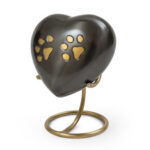 Pawprint Heart Urn Gunmetal with Brass Stand