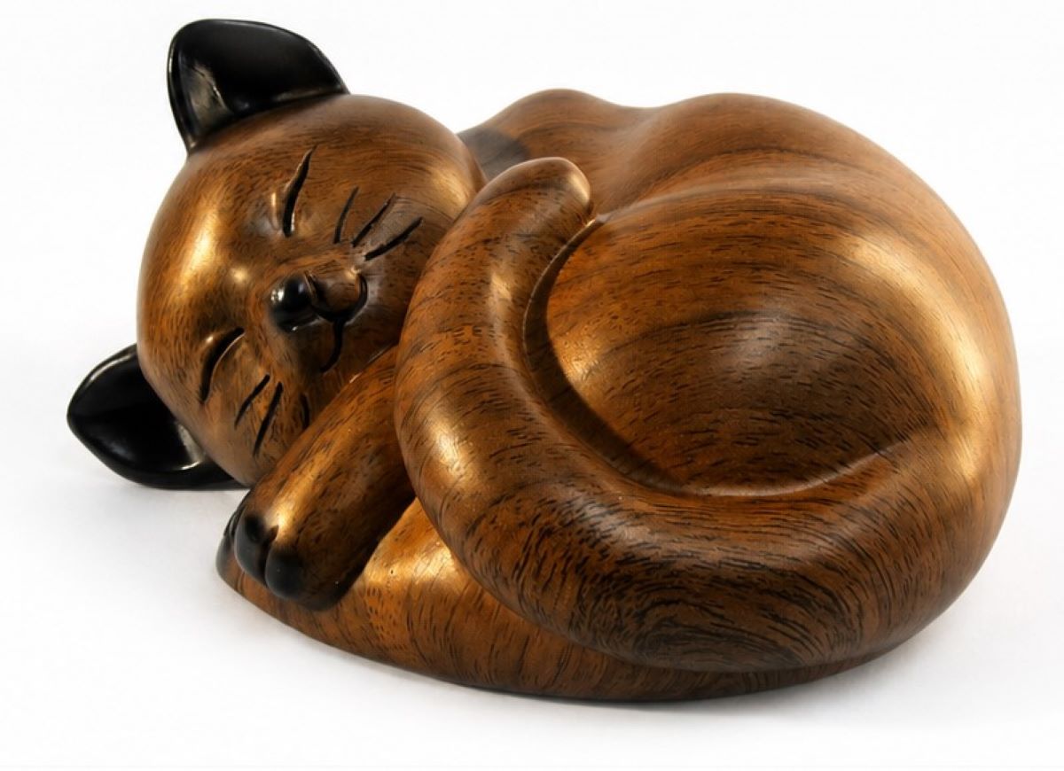Sleeping Cat Urn Brown & Black Wood Effect Finish