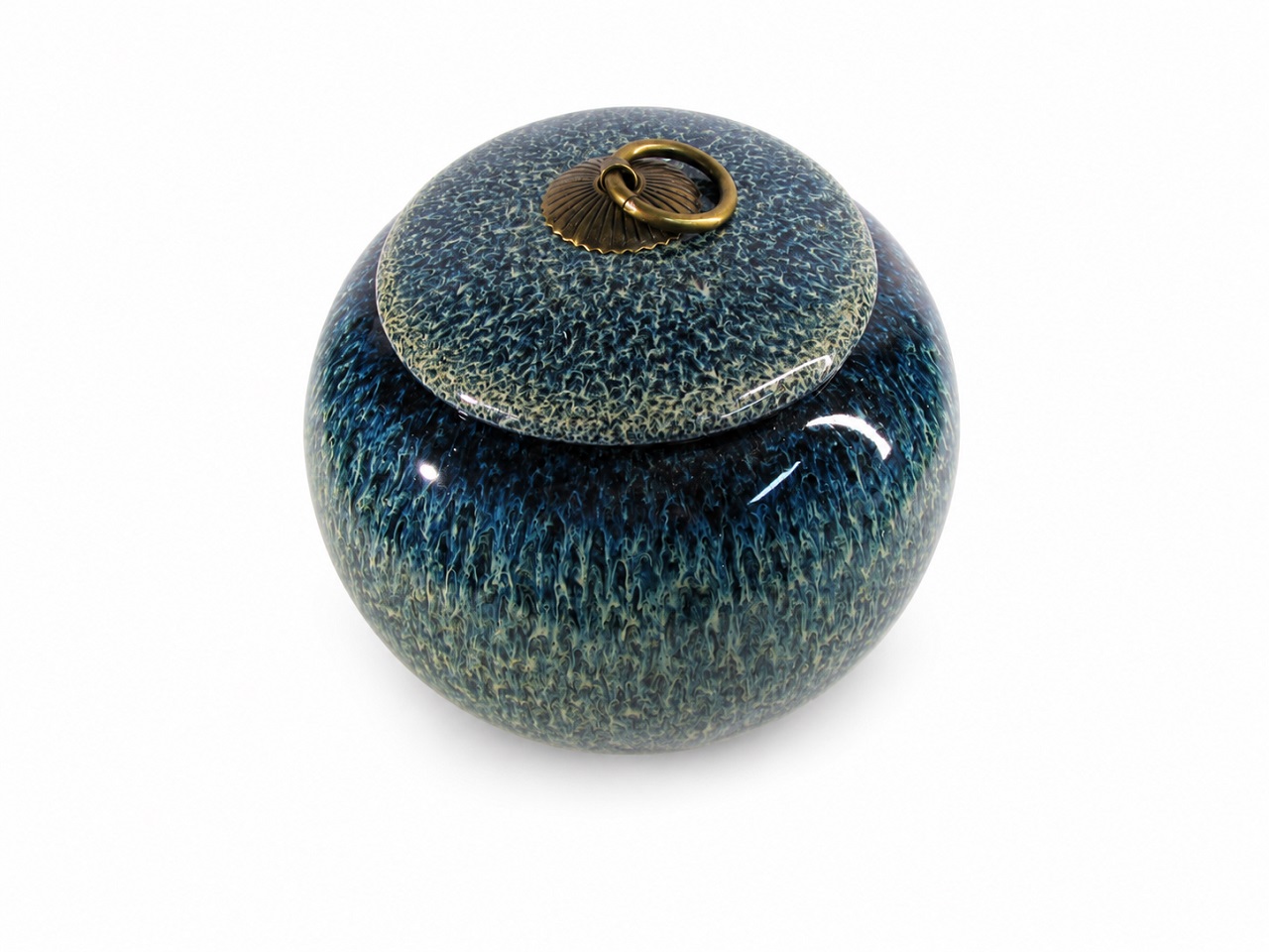 Blue Green Speckled Pet Urn Ceramic Style Finish