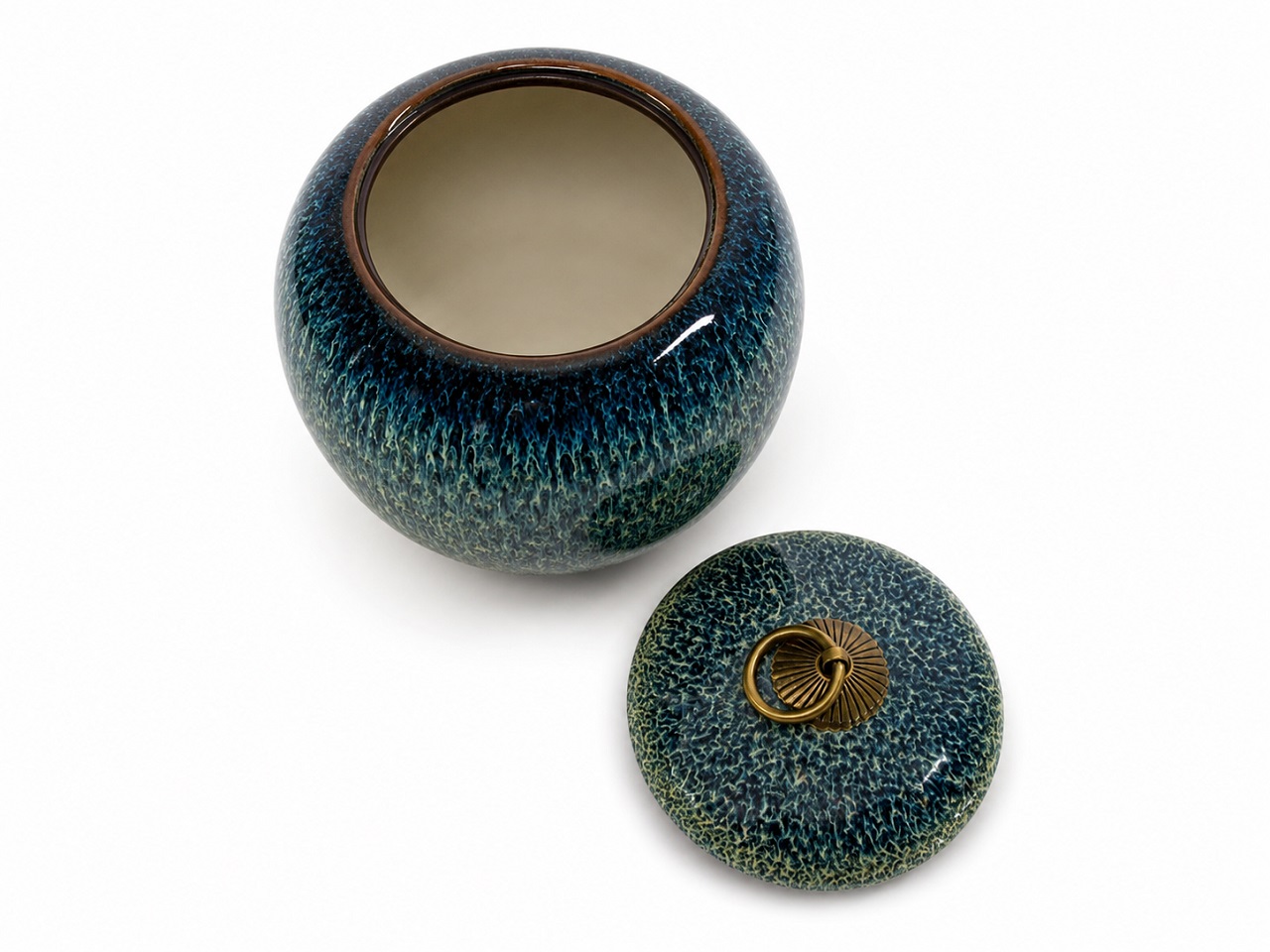 Blue Green Speckled Pet Urn Ceramic Style Finish