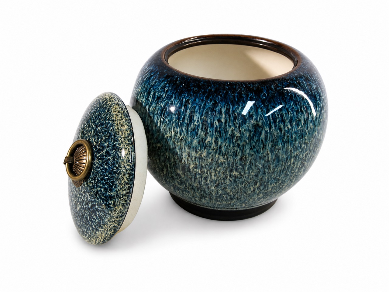 Blue Green Speckled Pet Urn Ceramic Style Finish