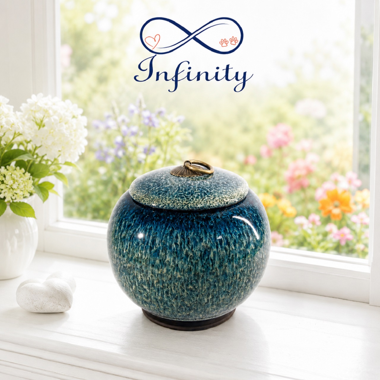 Blue Green Speckled Pet Urn Ceramic Style Finish Infinity Pet Crematorium