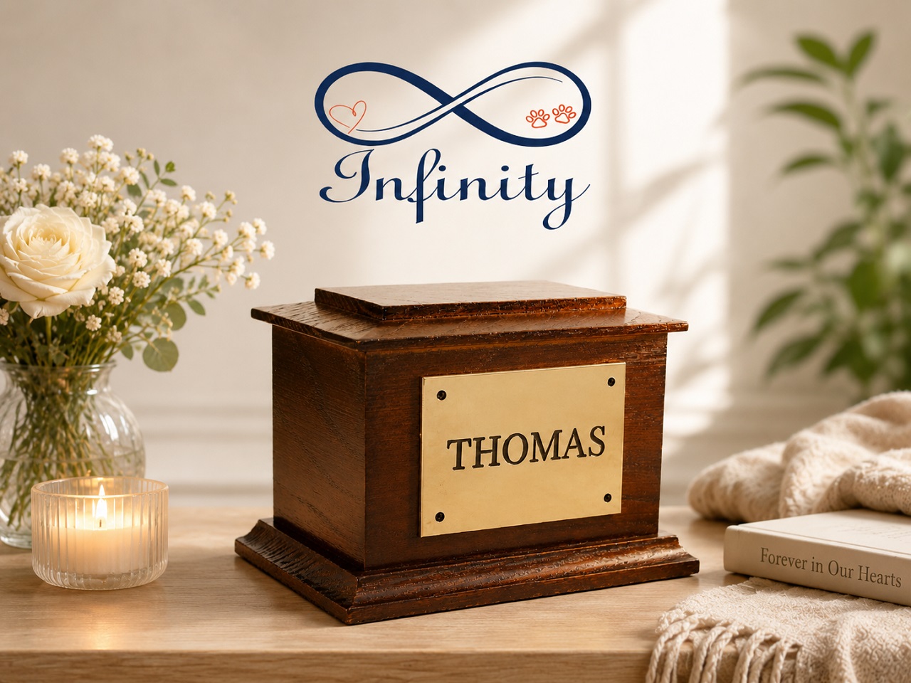 Bramber Solid Ash Wood Casket Mahogany Red Satin Lacquer Finish Infinity Pet Crematorium