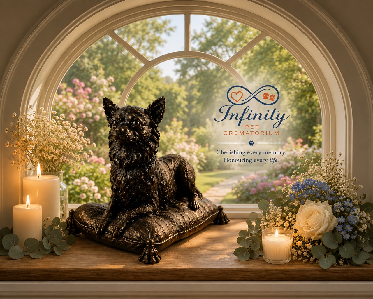 Chihuahua Figurine Urn Black Resin Finish Infinity Pet Crematorium