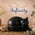 Curled Up Cat Black Wood Effect Finish Lifestyle Infinity Pet Crematorium