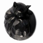 Curled Up Cat Urn Black Wood Effect Finish
