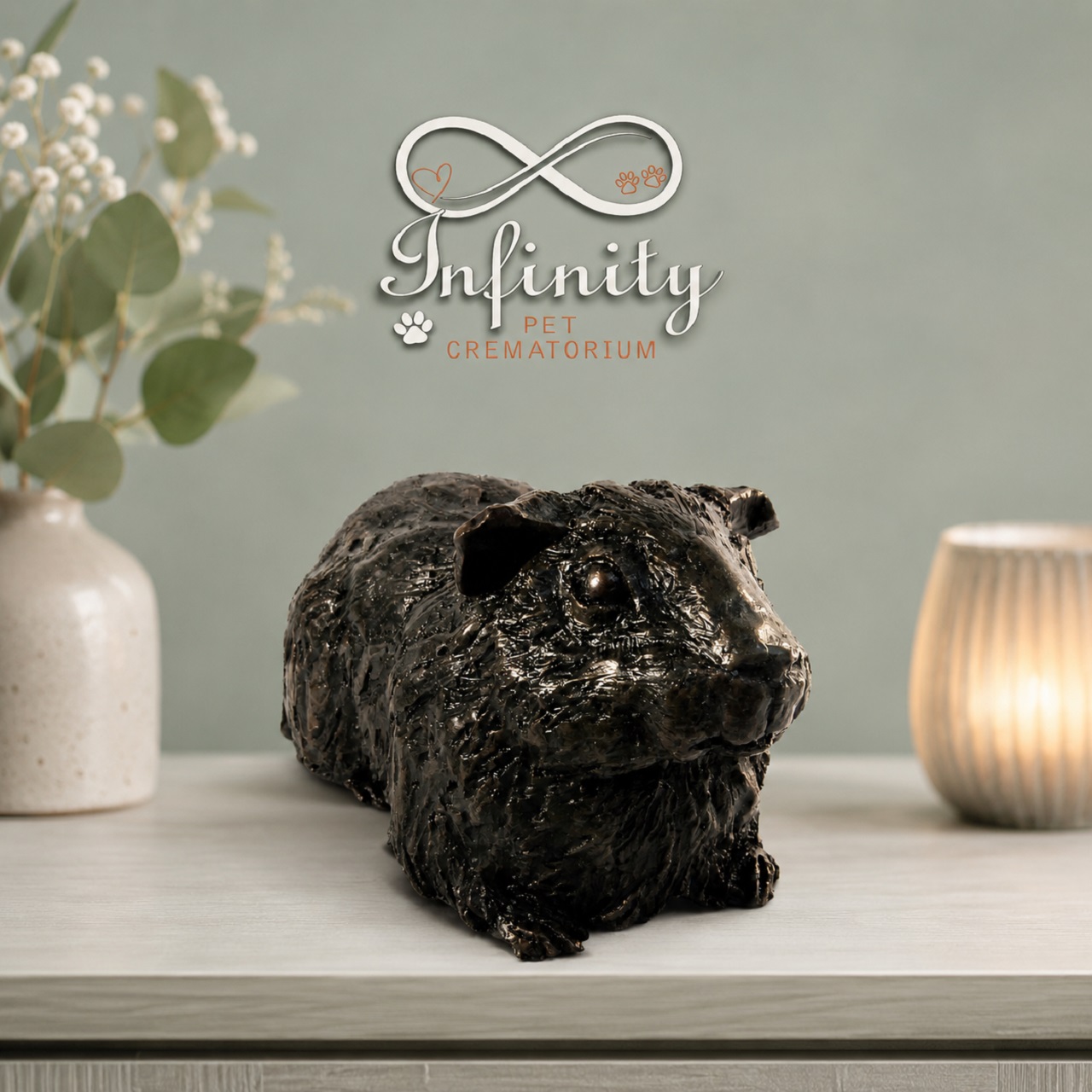 Guinea Pig Figurine Urn Black Resin Finish Infinity Pet Crematorium