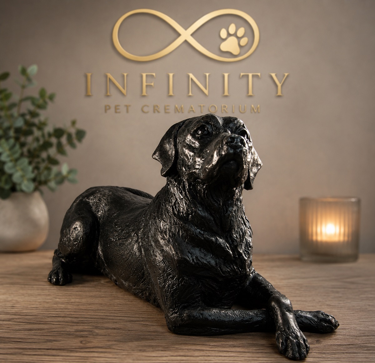 Labrador Figurine Urn Black Resin Finish Infinity Pet Crematorium