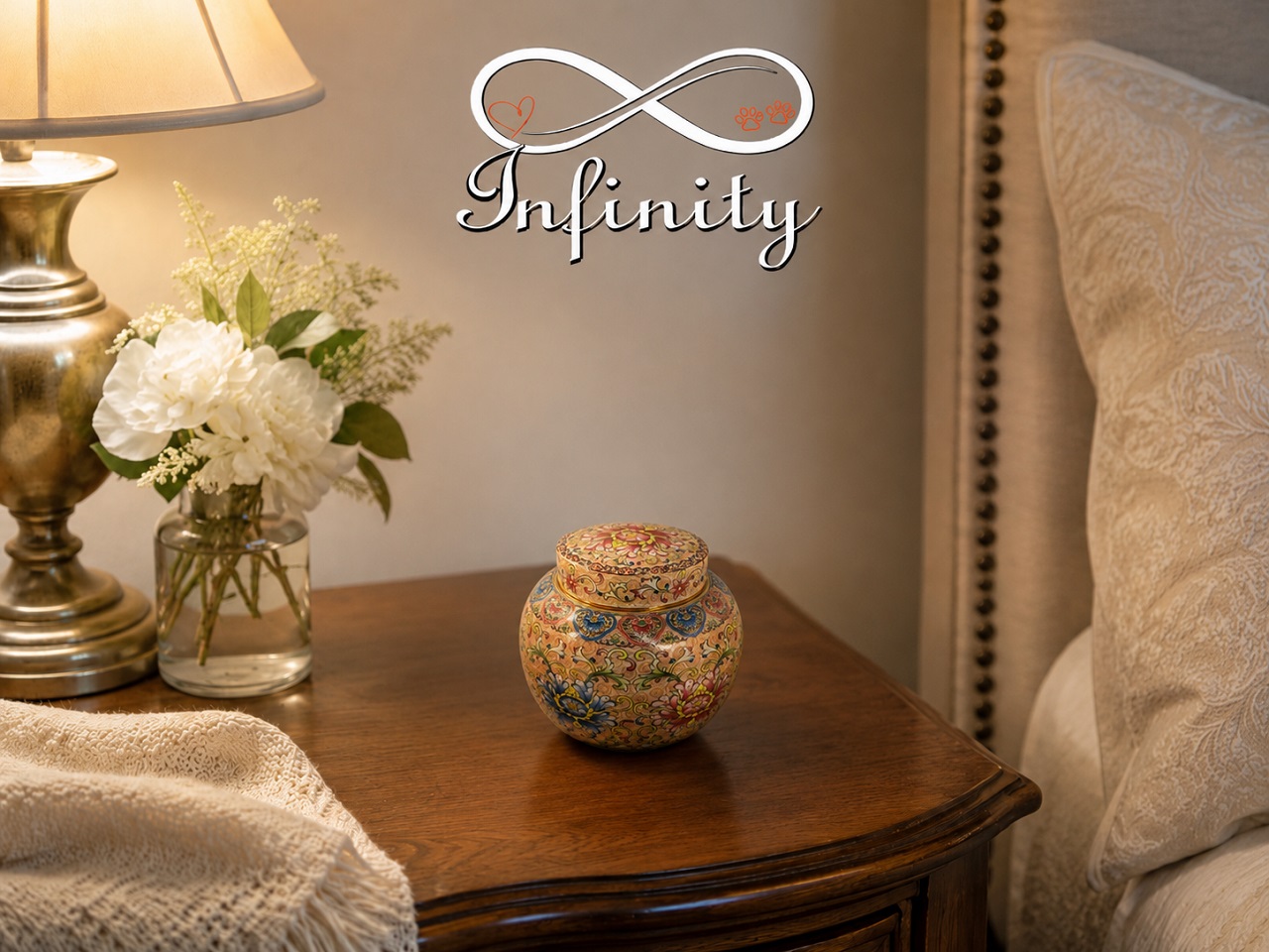 Ornate Floral Pet Urn Ceramic Style Finish Infinity Pet Crematorium