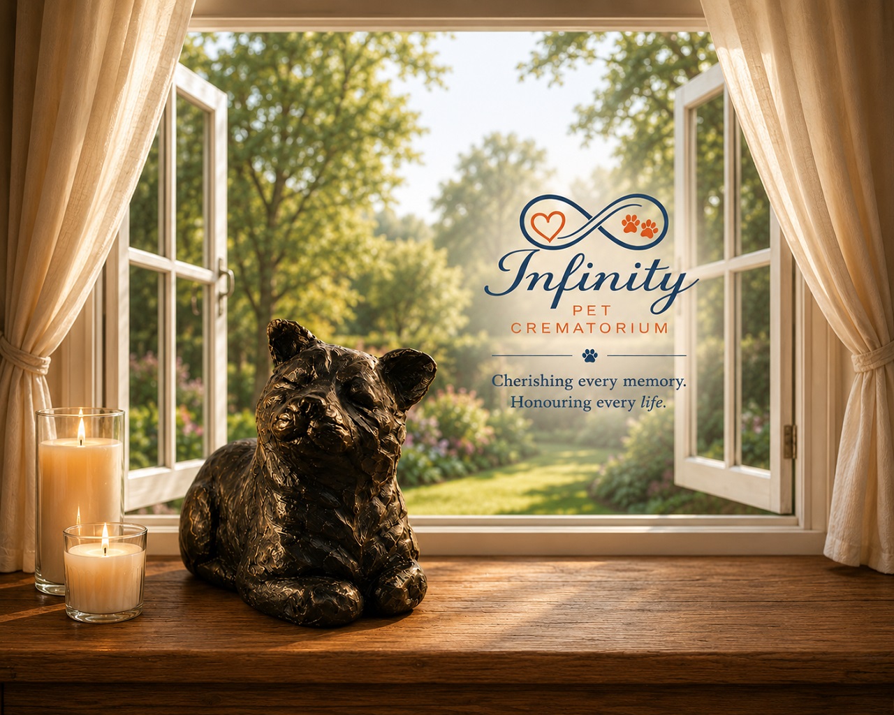 Peaceful Cat Figurine Urn Black Resin Finish Lifestyle Infinity Pet Crematorium