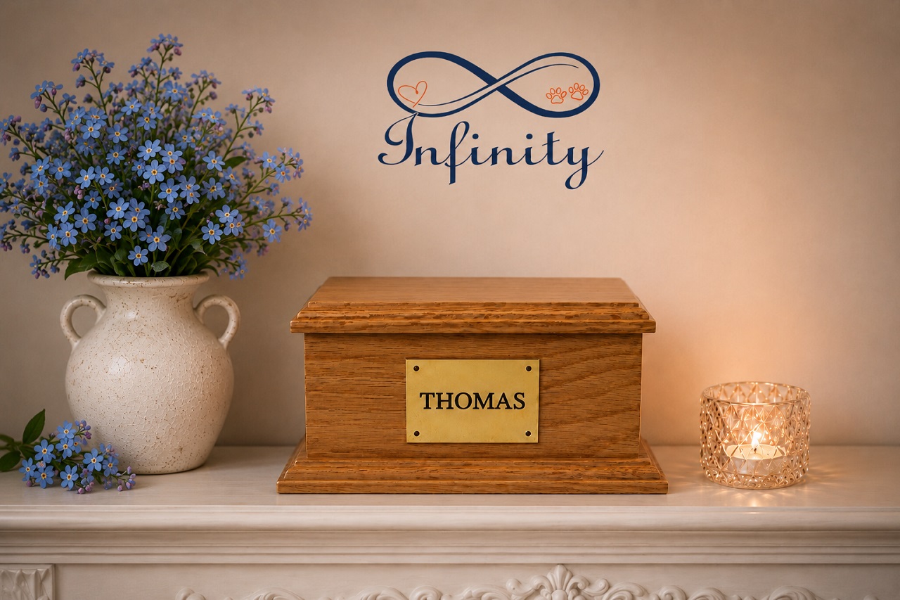 Pet Casket Solid Wood Oak & Ash Infinity Pet Crematorium