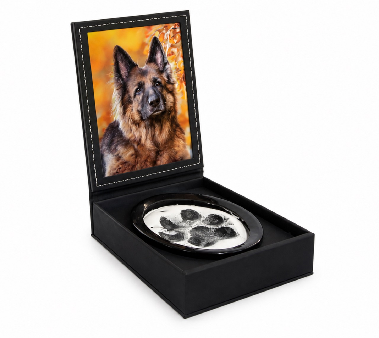 Pet Remembrance Paw Print With Photo Leather Effect Finish