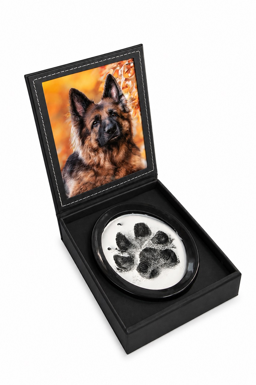 Pet Remembrance Paw Print With Photo Leather Effect Finish