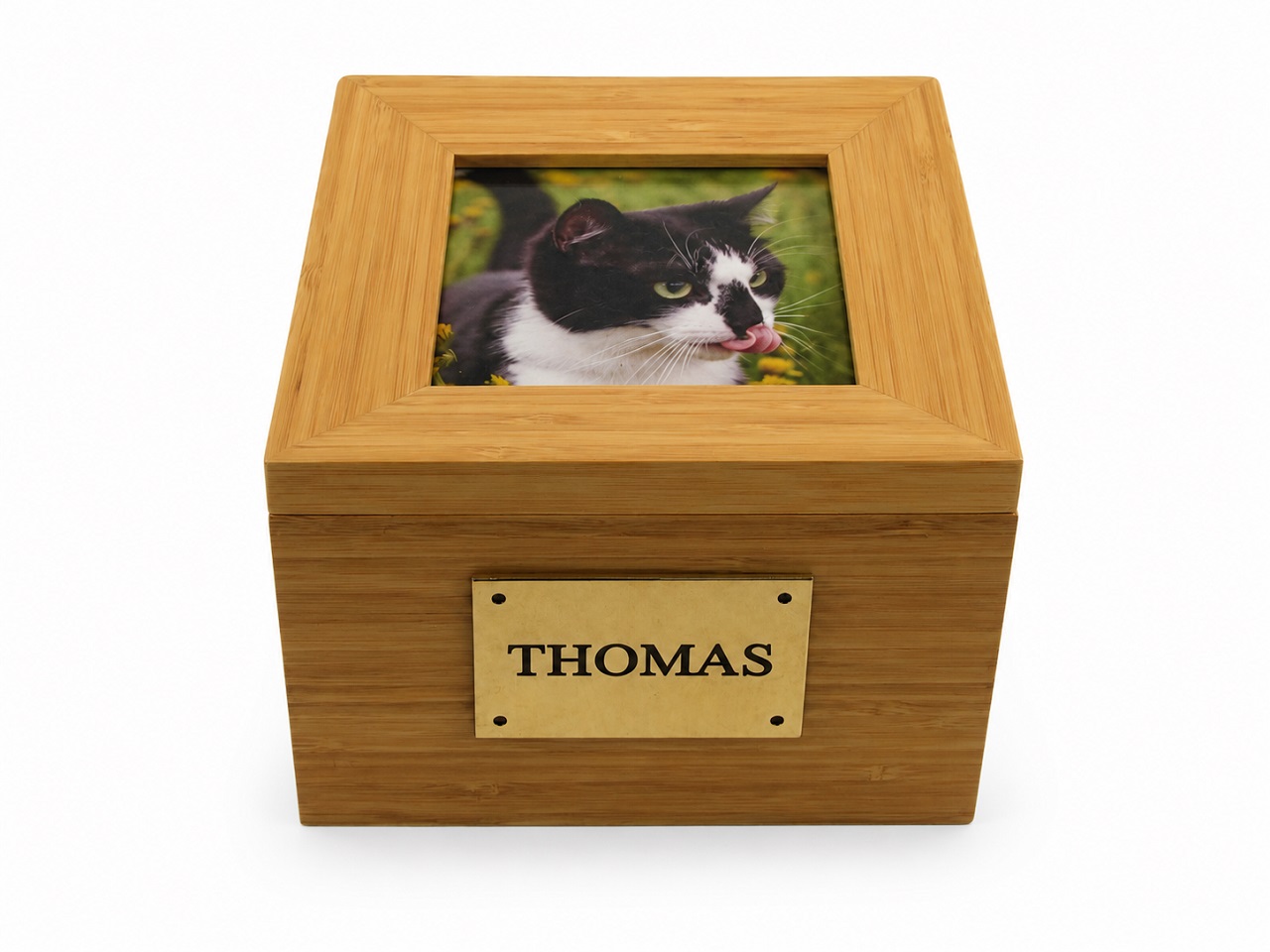 Pet Tribute Ashes Casket With Photo Natural Wood Effect Finish