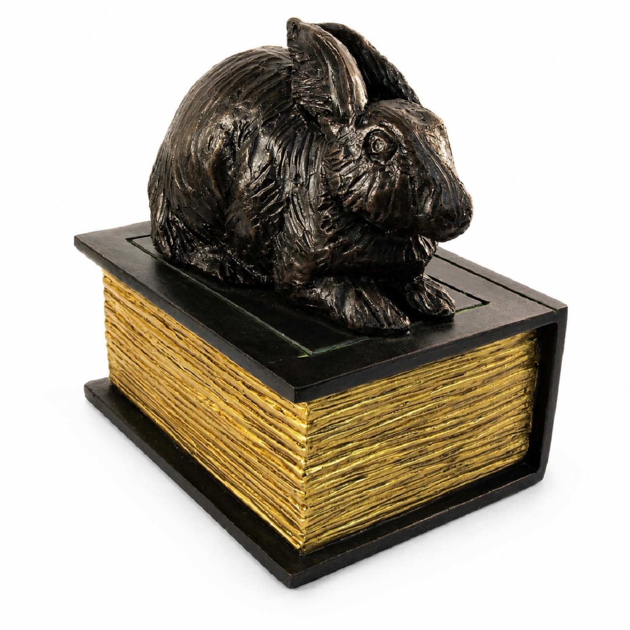 Rabbit On Book Figurine Urn Black Resin Finish