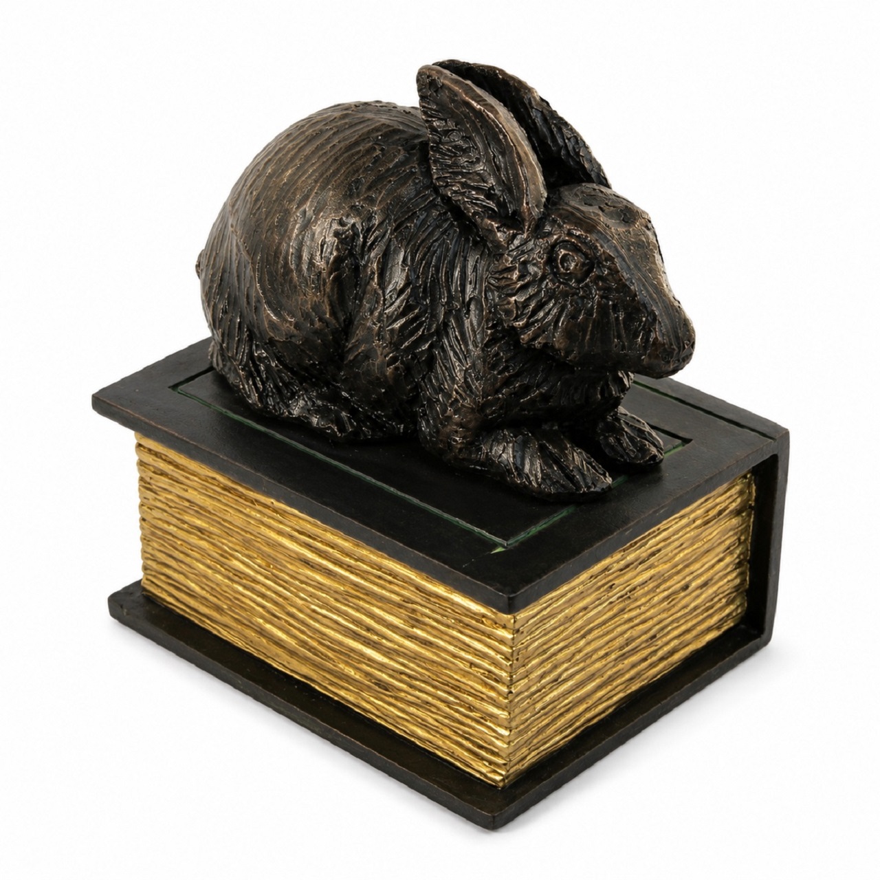 Rabbit On Book Figurine Urn Black Resin Finish