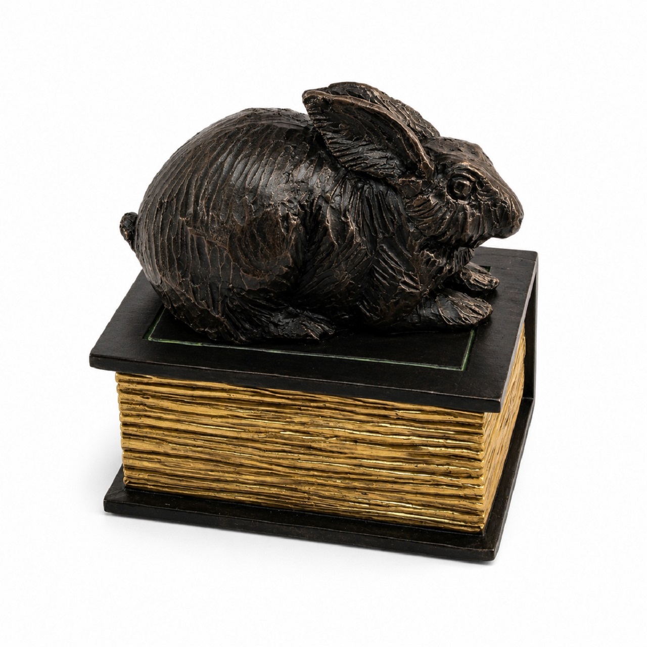 Rabbit On Book Figurine Urn Black Resin Finish
