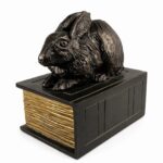 Rabbit On Book Figurine Urn Black Resin Finish