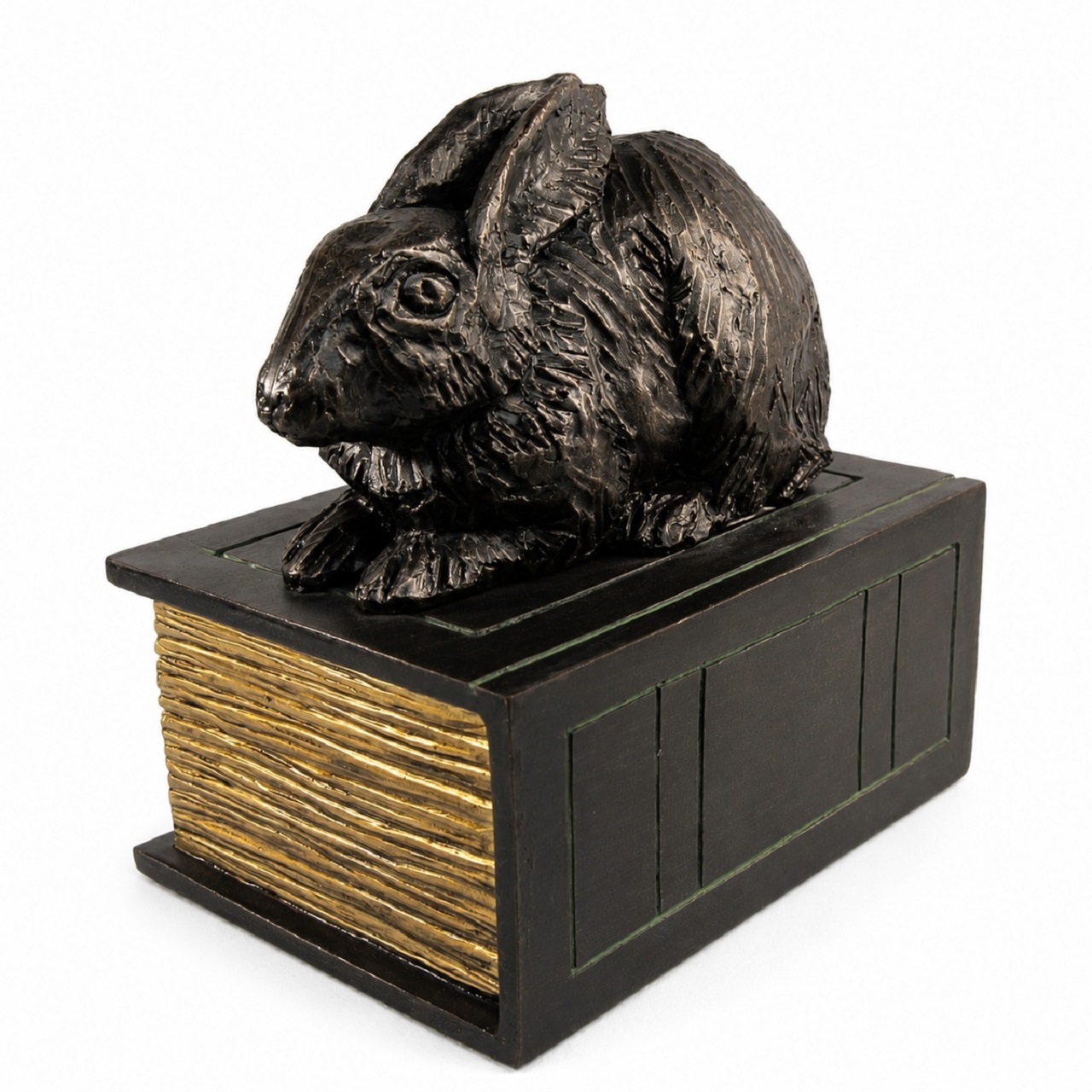 Rabbit On Book Figurine Urn Black Resin Finish