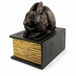 Rabbit On Book Figurine Urn Black Resin Finish