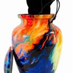 Rainbow Swirls Pet Urn Ceramic Style Finish