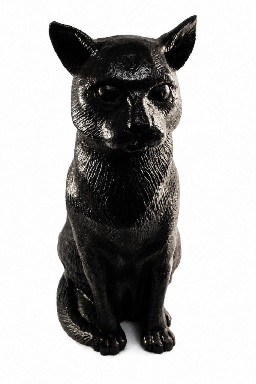 Sitting Cat Figurine Urn Black Resin Finish