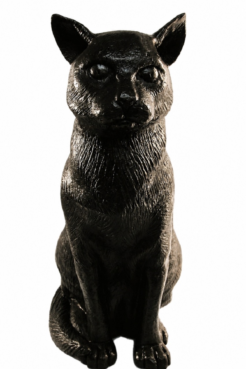 Sitting Cat Figurine Urn Black Resin Finish