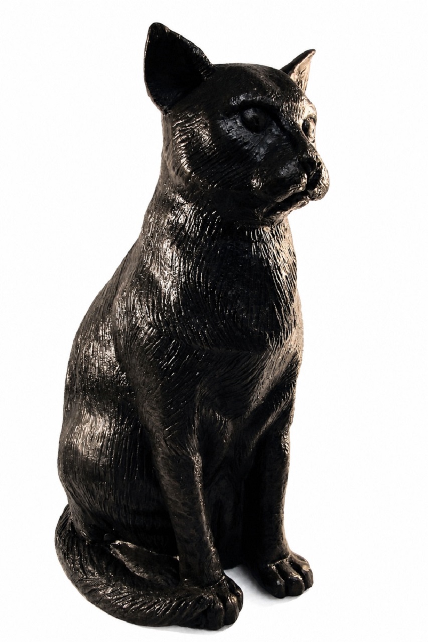 Sitting Cat Figurine Urn Black Resin Finish