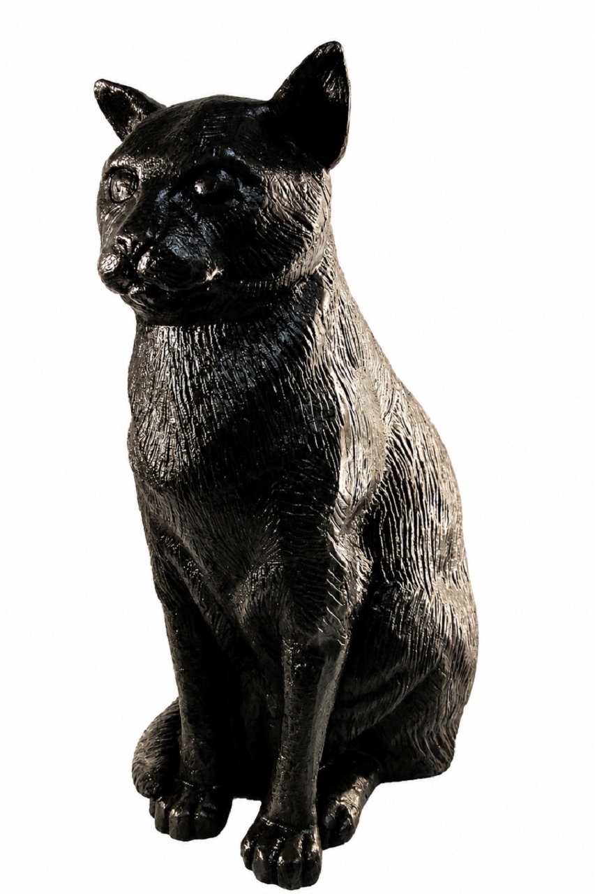 Sitting Cat Figurine Urn Black Resin Finish