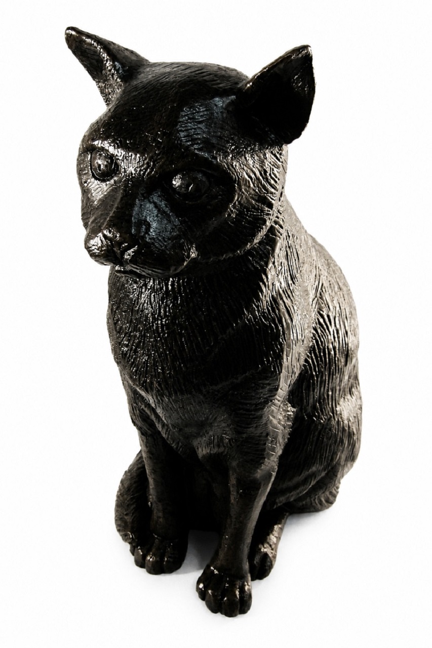 Sitting Cat Figurine Urn Black Resin Finish