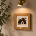Tribute Frame Oak Wood 1 photo mount wall hanging lifestyle view with engraving of pet name Infinity Pet Crematorium