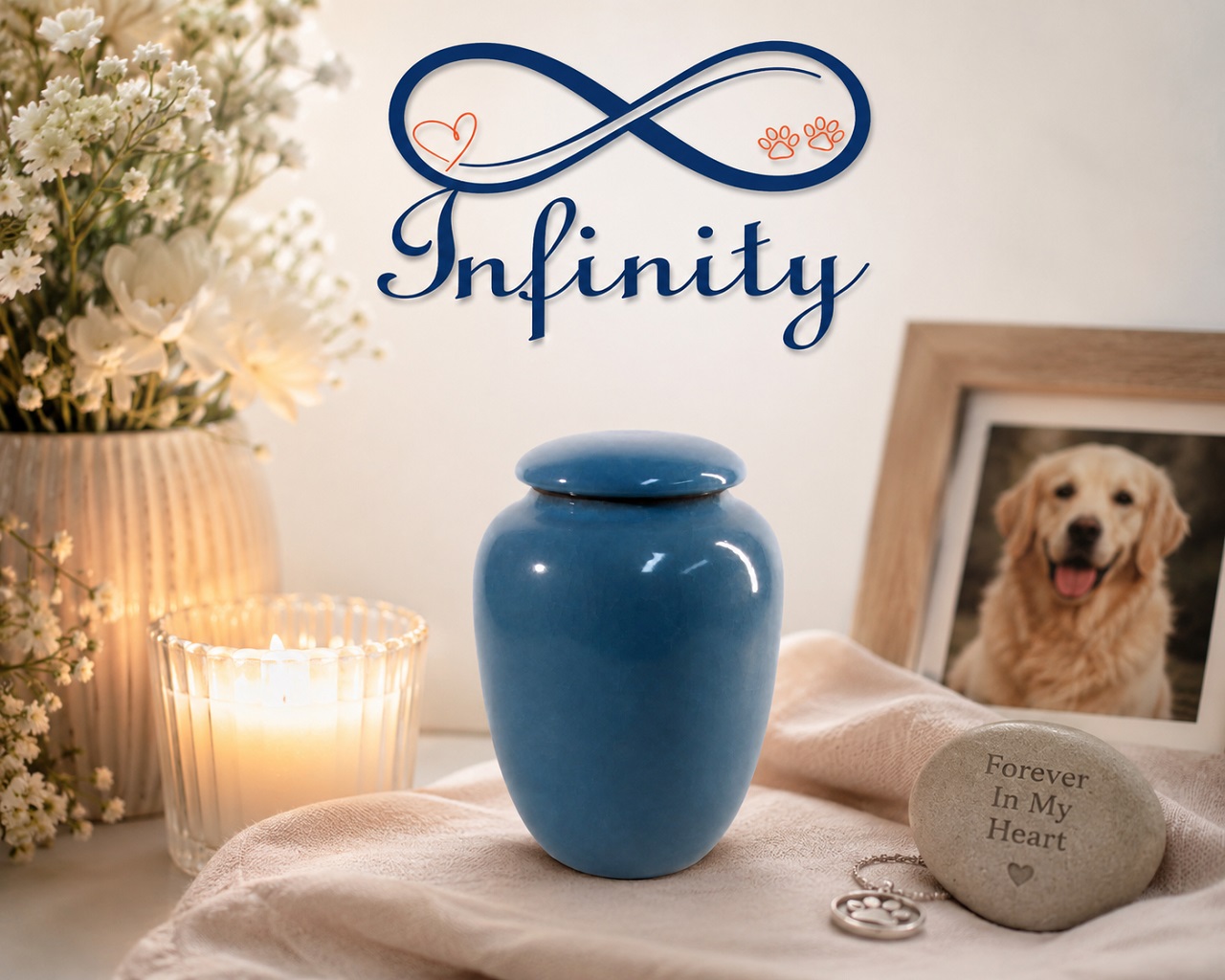 Blue Pet Urn Ceramic Style Finish Infinity Pet Crematorium