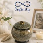 Green Cream Speckled Pet Ashes Urn Ceramic Style Finish Infinity Pet Crematorium