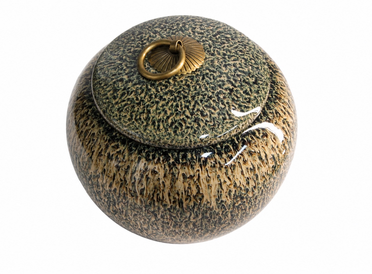 Green Cream Speckled Pet Urn Ceramic Style Finish