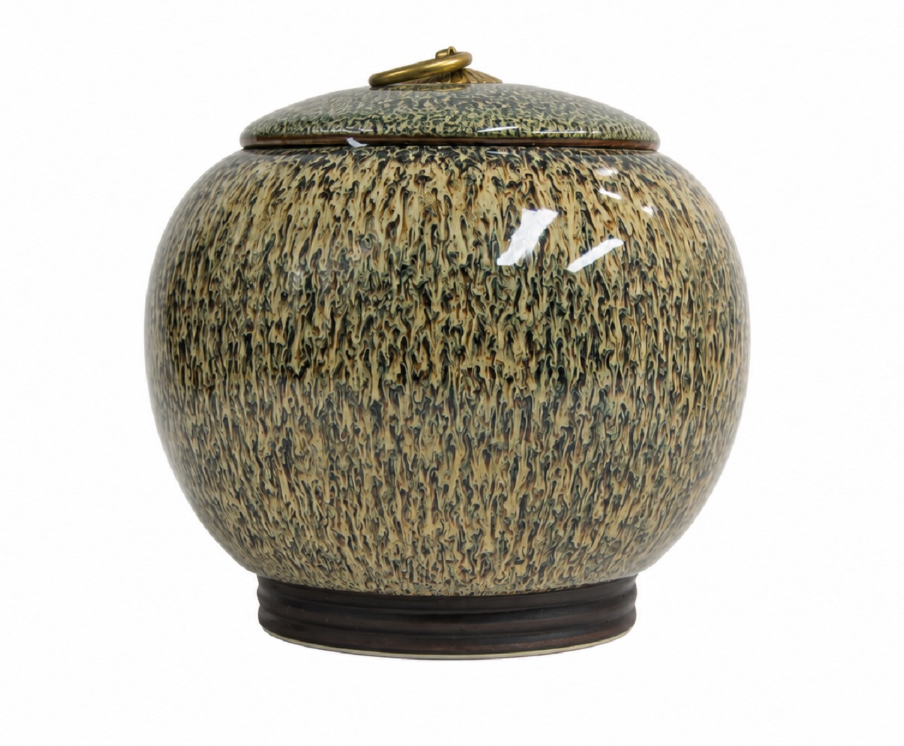 Green Cream Speckled Pet Urn Ceramic Style Finish