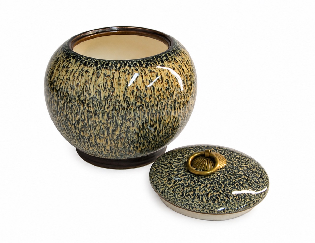 Green Cream Speckled Pet Urn Ceramic Style Finish