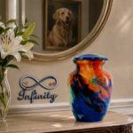 Rainbow Swirls Pet Ashes Urn Ceramic Style Finish Infinity Pet Crematorium