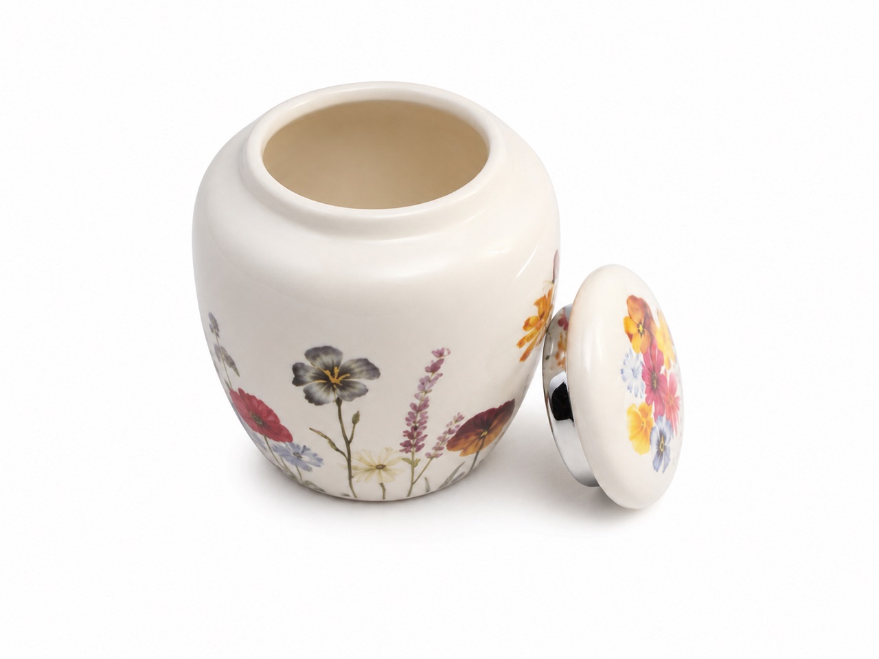 White Floral Butterfly Pet Urn Ceramic Style Finish